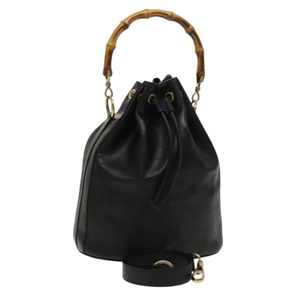 GUCCI Bamboo Hand Bag Leather 2way Dark Brown Gold Auth 125616 - Picture 1 of 16